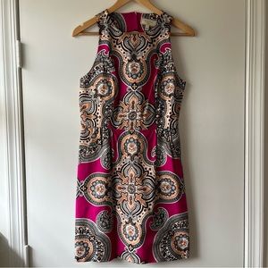 Anthropologie Moulinette Soeurs Pink Pattern Dress with Keyhole Back and Pockets